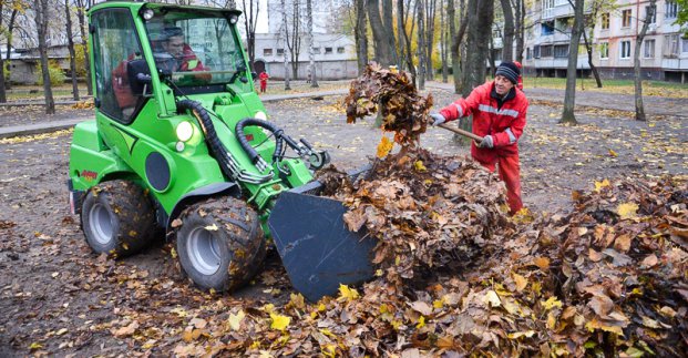 У дворах житлових будинків прибирають листя