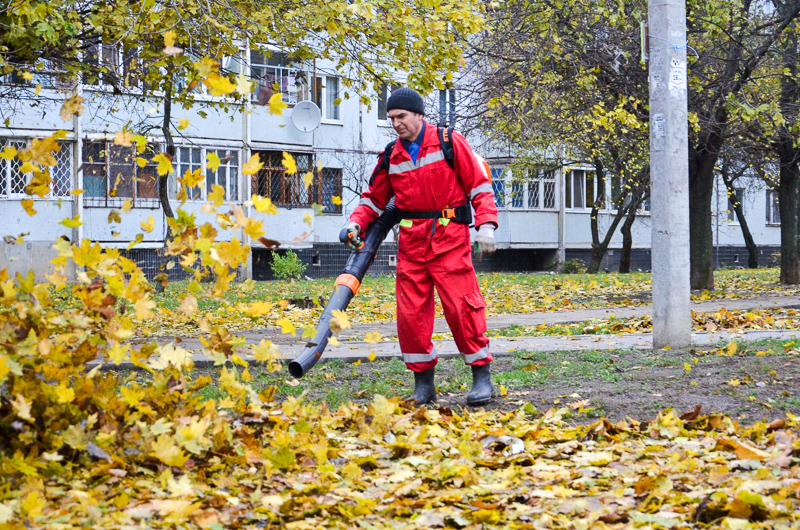 У дворах житлових будинків прибирають листя